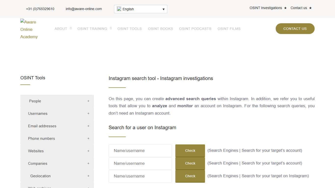Instagram search tool - Instagram Investigations - Aware Online Academy